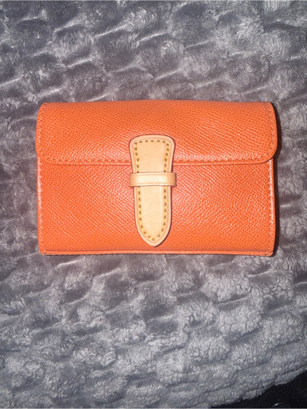 Dooney & Bourke Orange Leather Wallet with Tan Strap Accent